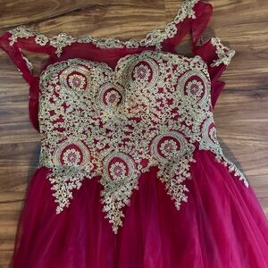 Red and Gold Lace Custom Dress